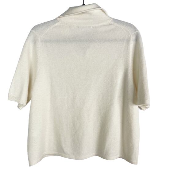 Brazeau Tricot Size 4 Cream Cashmere Collared Short Sleeve Button Front Sweater - Picture 2 of 10